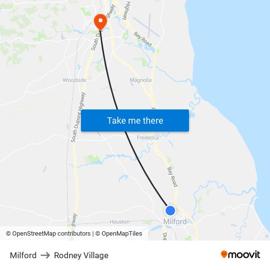 Milford to Rodney Village map