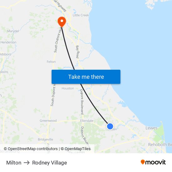 Milton to Rodney Village map