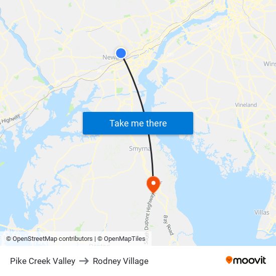 Pike Creek Valley to Rodney Village map