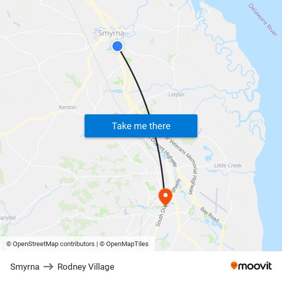 Smyrna to Rodney Village map