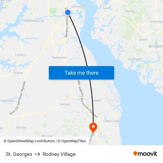 St. Georges to Rodney Village map