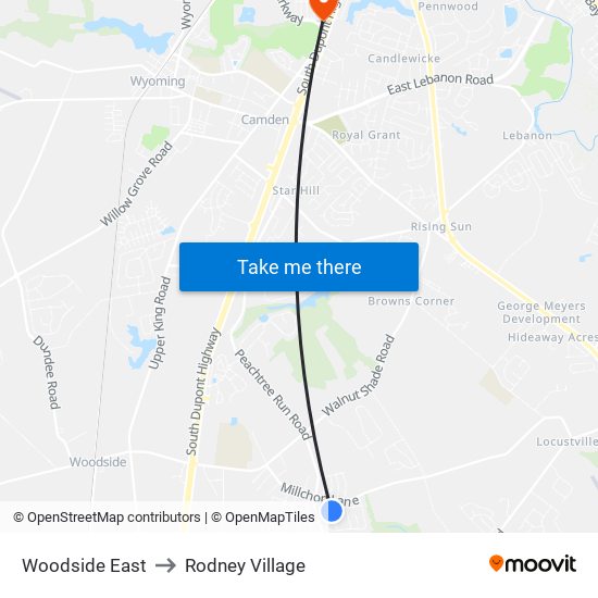 Woodside East to Rodney Village map