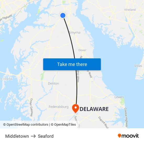 Middletown to Seaford map