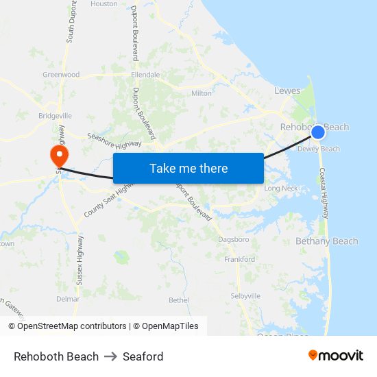 Rehoboth Beach to Seaford map