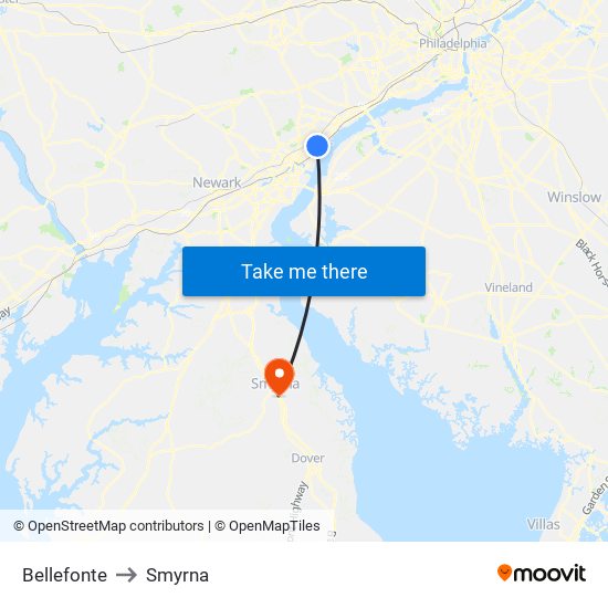 Bellefonte to Smyrna map