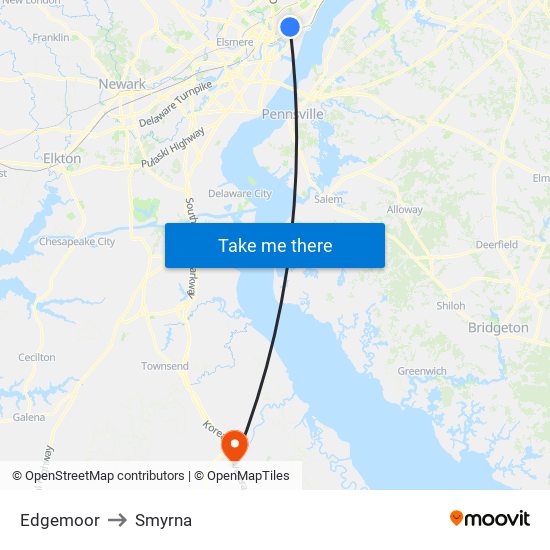 Edgemoor to Smyrna map