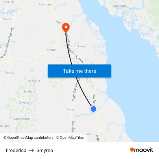 Frederica to Smyrna map