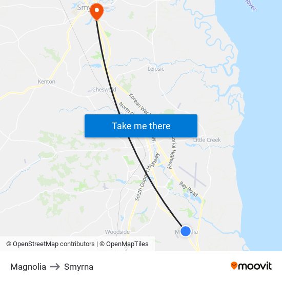 Magnolia to Smyrna map