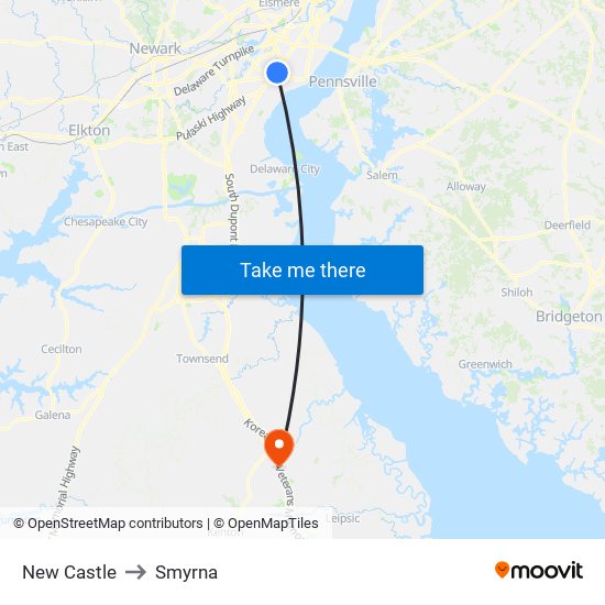 New Castle to Smyrna map