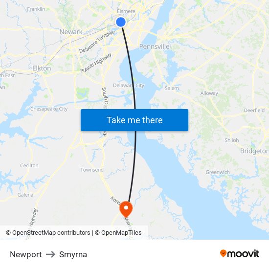 Newport to Smyrna map