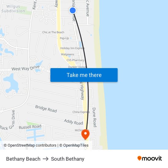 Bethany Beach to South Bethany map