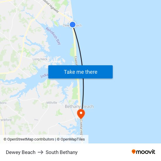 Dewey Beach to South Bethany map