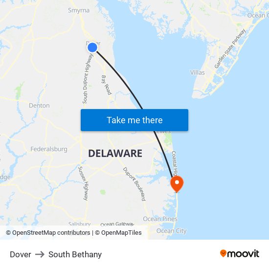 Dover to South Bethany map