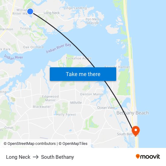 Long Neck to South Bethany map