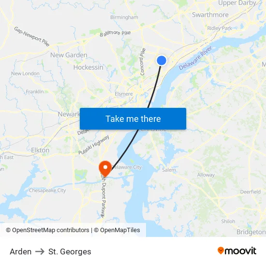Arden to St. Georges map