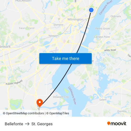 Bellefonte to St. Georges map