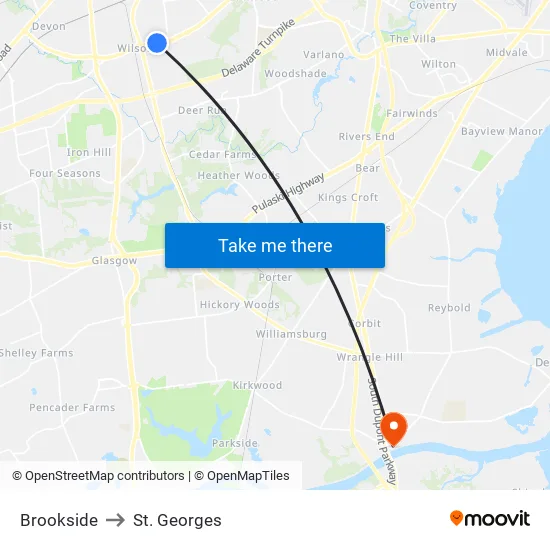 Brookside to St. Georges map