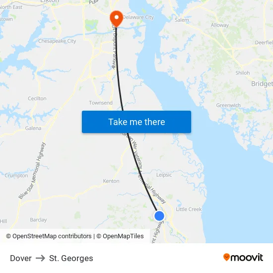 Dover to St. Georges map