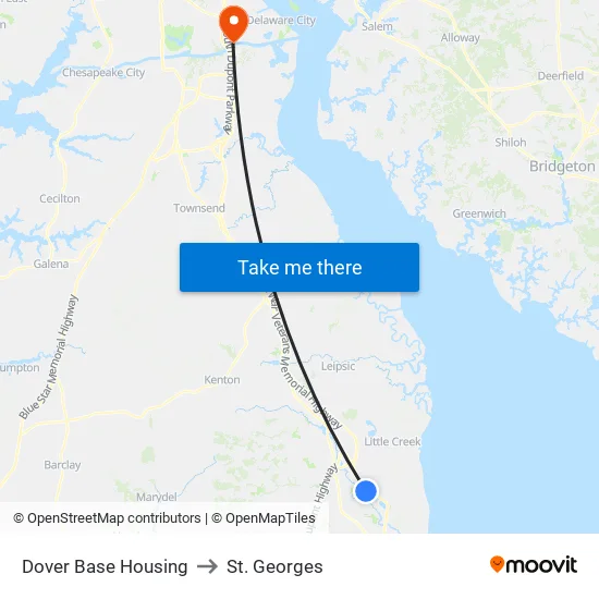Dover Base Housing to St. Georges map