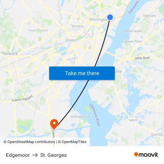 Edgemoor to St. Georges map