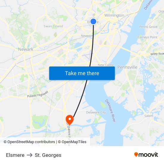 Elsmere to St. Georges map