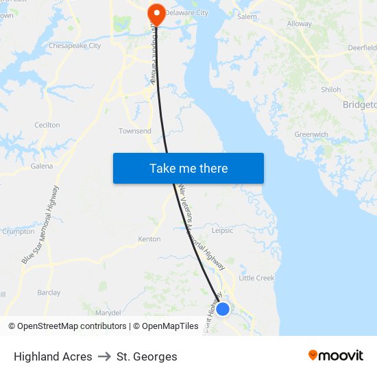 Highland Acres to St. Georges map