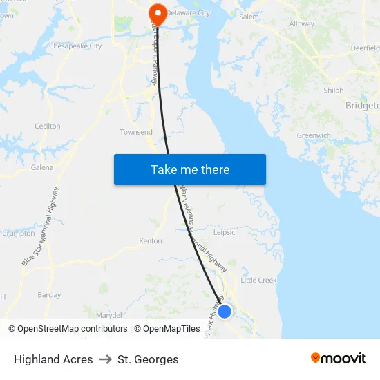 Highland Acres to St. Georges map
