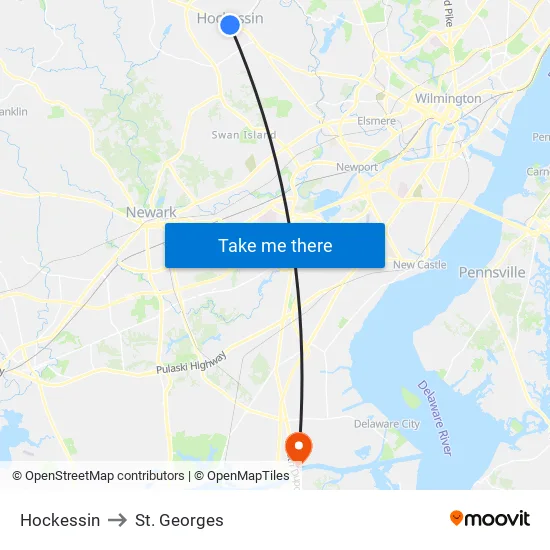 Hockessin to St. Georges map