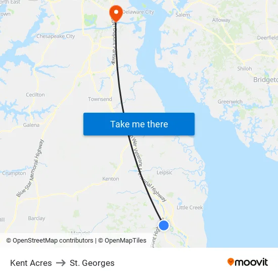 Kent Acres to St. Georges map