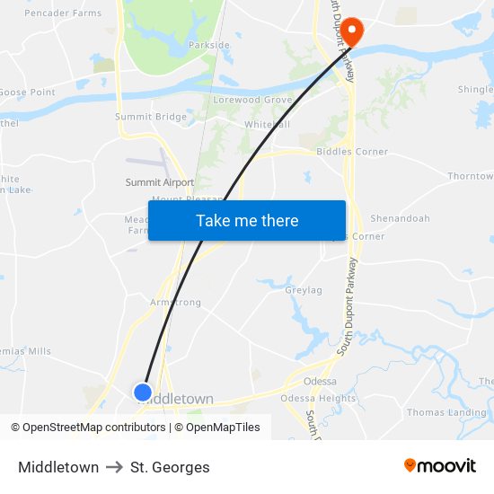 Middletown to St. Georges map