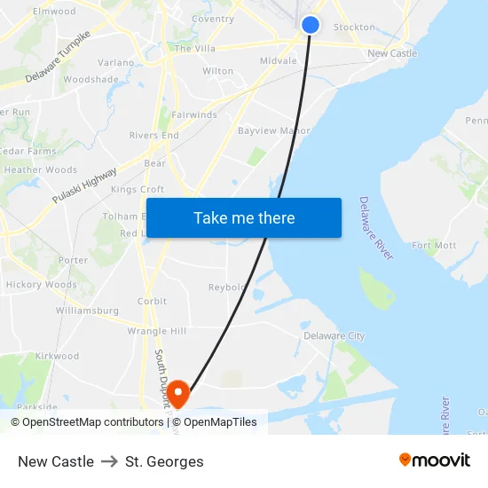 New Castle to St. Georges map
