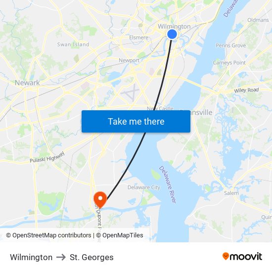 Wilmington to St. Georges map