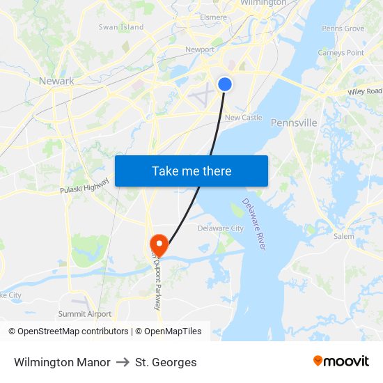 Wilmington Manor to St. Georges map