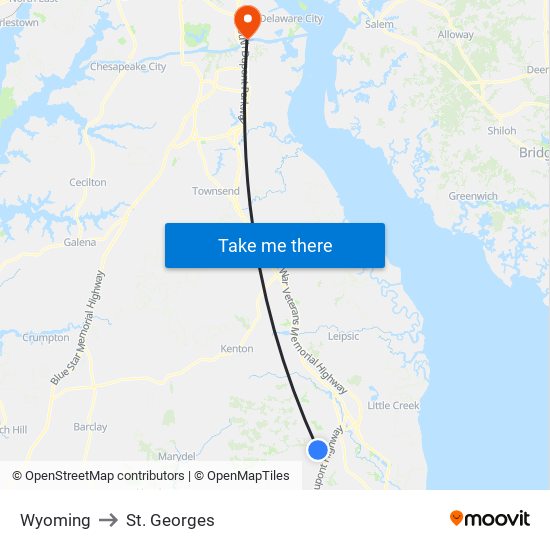 Wyoming to St. Georges map