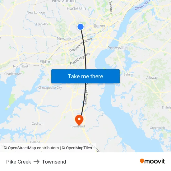 Pike Creek to Townsend map
