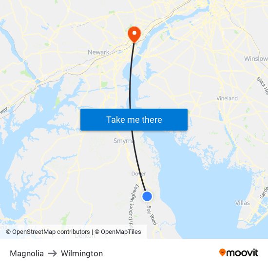 Magnolia to Wilmington map