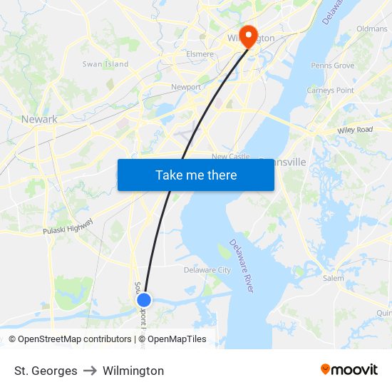 St. Georges to Wilmington map