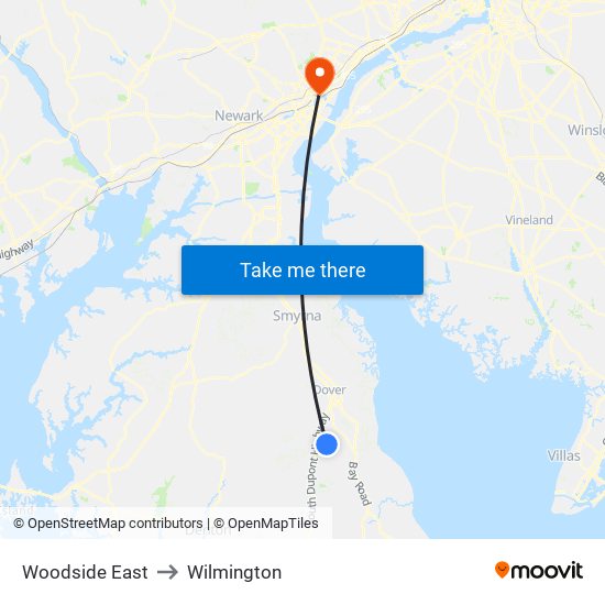 Woodside East to Wilmington map