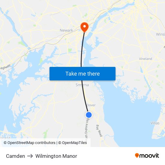 Camden to Wilmington Manor map