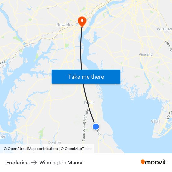 Frederica to Wilmington Manor map