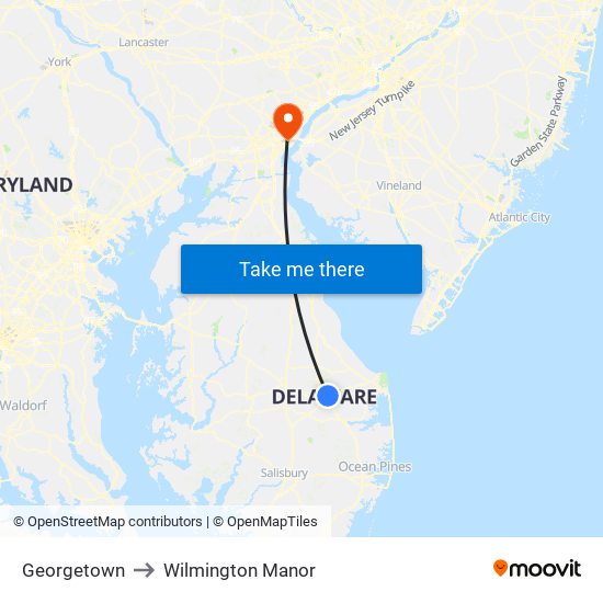 Georgetown to Wilmington Manor map