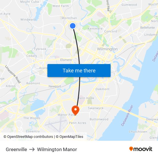 Greenville to Wilmington Manor map