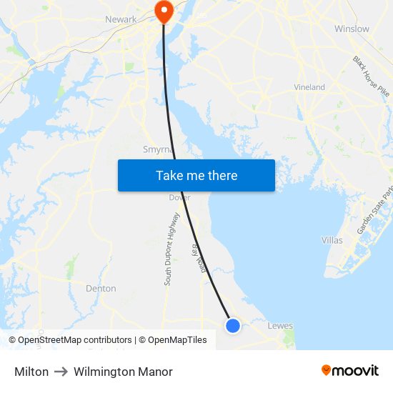 Milton to Wilmington Manor map