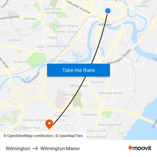 Wilmington to Wilmington Manor map