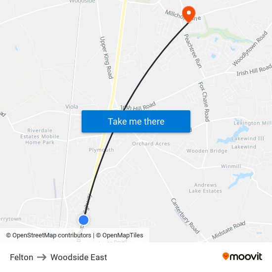 Felton to Woodside East map