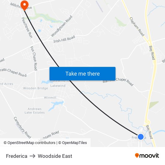 Frederica to Woodside East map