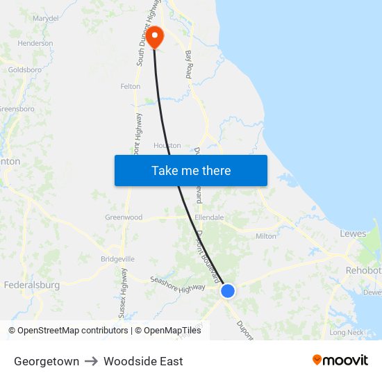 Georgetown to Woodside East map