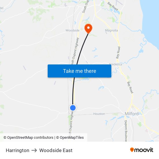 Harrington to Woodside East map