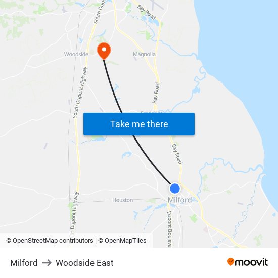 Milford to Woodside East map