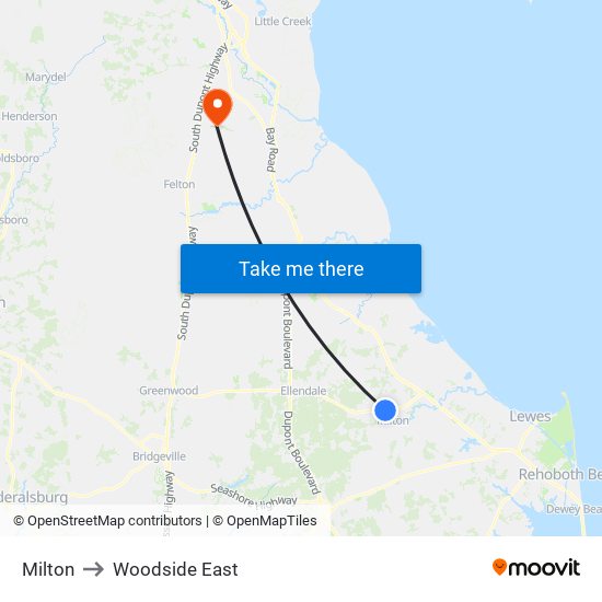 Milton to Woodside East map